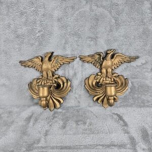Vintage Sexton American Eagle Wall Hanging Taper Candle Holders Metal Set Of 2